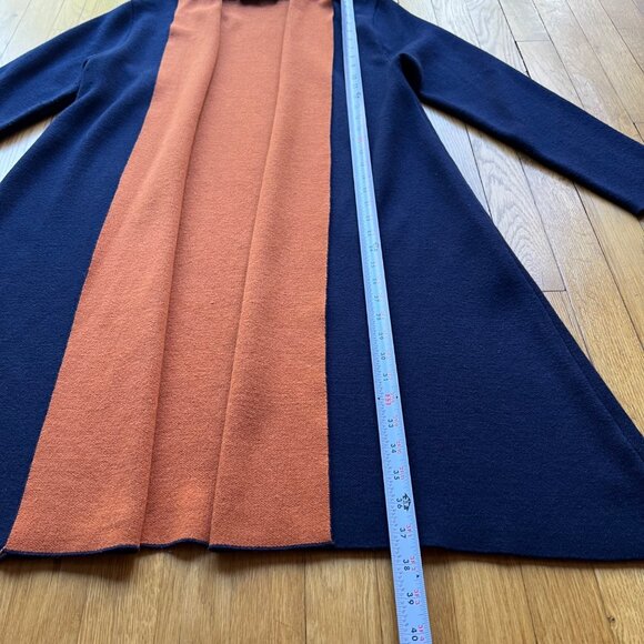 MAXSPORT Size L Navy Blue & Rust Open Heavyweight Cardigan Wool Blend Sweater - Picture 5 of 15